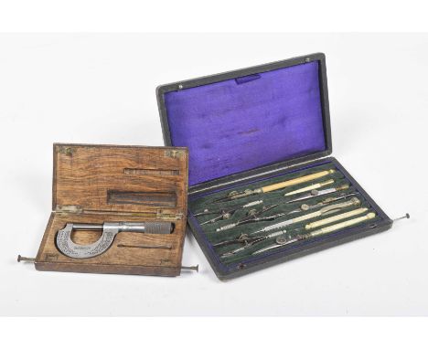 A cased L.S. Starrett Co. Athol, Mass. USA Micrometer No. 230, 0-1" .0001 Increments in original wooden fitted case.  Togethe