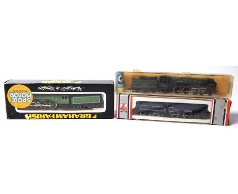 Three boxed N gauge locomotives and tendersComprising Lima 4-4-0 locomotive with six wheel tender in blue Caledonian railway 