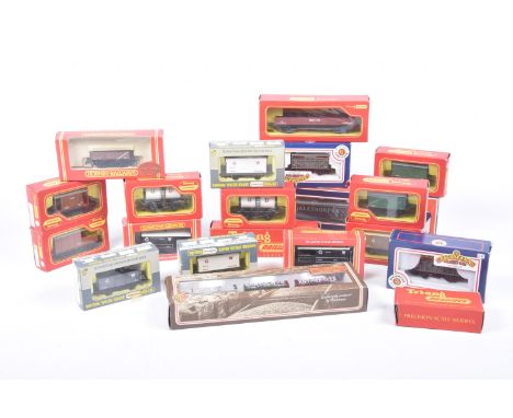 Twenty-six boxed wagons, tankers, break vans and R30 Triang Princess Victoria tenderThe wagons by various makers including Ho