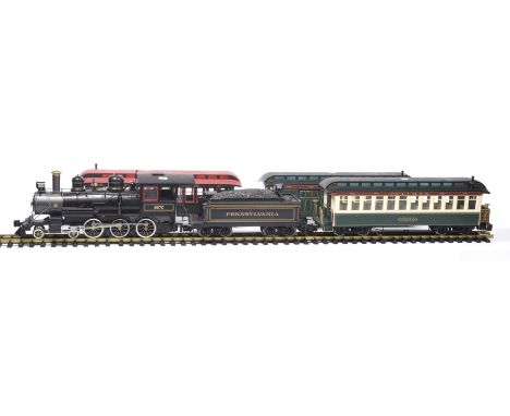 An unboxed large scale Bachmann 4-6-0 American style locomotive no. 9670With eight wheel tender in black Pennsylvania livery 