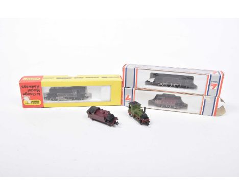 Three boxed and two unboxed N gauge tank locomotivesComprising 2-6-2 Lima tank locomotive in black livery, 0-6-0 Lima tank lo