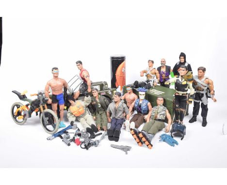 A quantity of Action Man itemsIncluding thirteen figures, jeep, Mountain Bike Extreme, trunk and a quantity of accessories 