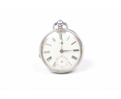 An open face pocket watchThe circular white enamel dial with Roman numeral hour markers and subsidiary seconds dial, signed A