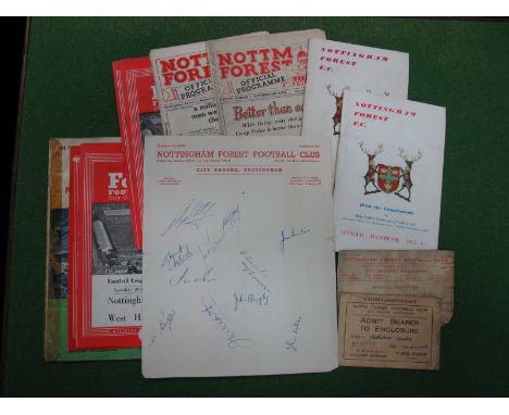 Nottingham Forrest Programmes, v 51-2, 52-3, 53-4 (covers loose), 59 FA Cup final (back page absent). four 1962 and 63 issues