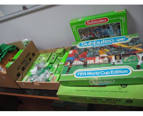 Subbuteo Continental World Cup, 60140 boxed editions, FA Cup x 2, European Cup, scoreboards, nets, balls, T.V Tower, photogra
