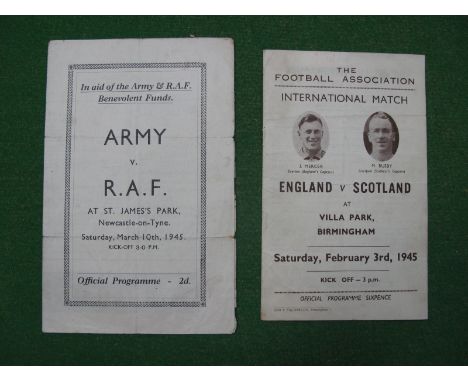 1944-5 Programmes. England v. Scotland at Villa Park; together with Army v. RAF at Newcastle.