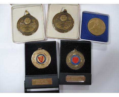 Medals, I. Europaisches Schulerturnier 1975 in gilt metal with footballer over DFB logo. Northern Counties Schools F.A in box