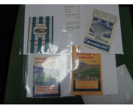 At Hillsborough Programmes. 1944-5 R.A.F v. Scotland and ticket, England 'B' 1950 v. Switzerland, 55 v. Germany, 56 England u