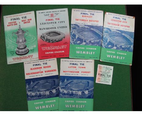 F.A Cup Final Programmes 1959, 1960 plus ticket, 61 (selotape to corners) 62 (selotape to back), 63,64 (7 items)