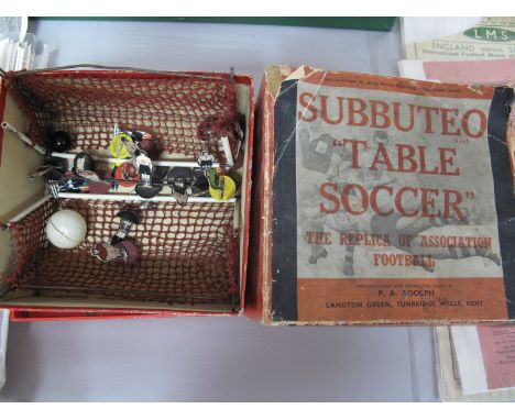 Subbuteo Table Soccer by P.A Adolph, comprising sixteen complete card players, others damaged, nets, original box.