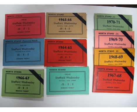 Sheffield Wednesday Season Ticket Booklets, for the north stand 1961-2 through to 1970-1. (10)