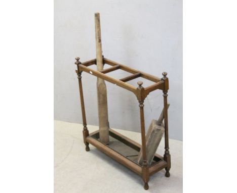 Early 20th century Wooden Three Section Stick Stand with Copper Drip Tray, 67cms wide x 72cms high