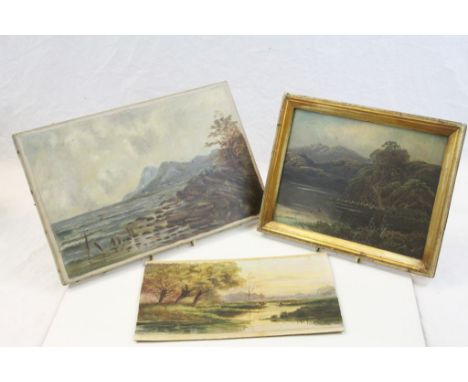 Three Late 19th / Early 20th century Landscape Oil Paintings including one signed F M Cross 1909 and one of Loch Lomond