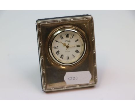 Carrs of Sheffield Hallmarked Silver fronted Quartz dressing table Clock, approx 6.5 x 5cm with easel type stand