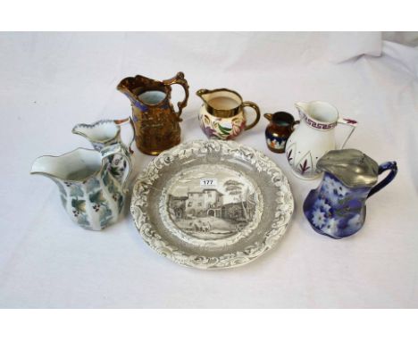 Small collection of vintage ceramic Jugs to include Lustre, Cobridge &amp; Wade "Harvest" plus a Copeland Charger in "Francis