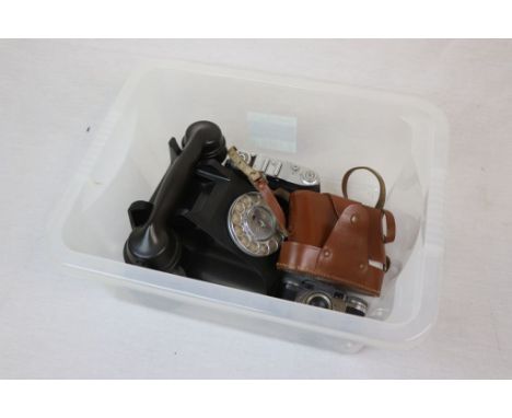 Three vintage Cameras to include Franka &amp; Braun Paxette plus a black Bakelite Telephone