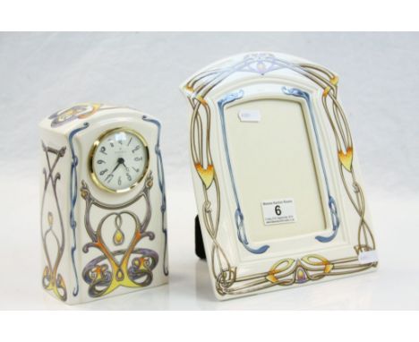 Mason's Ceramic Mantle Clock &amp; Photograph frame, both in 2001 Art Nouveau pattern, frame takes an image approx 14.5 x 9.5
