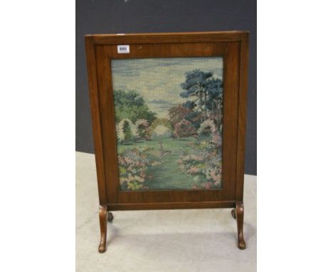Early 20th century Walnut Firescreen with Woolwork Panel