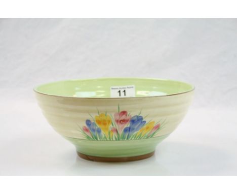 Large Clarice Cliff Newport Pottery ceramic Bowl in "Spring" pattern, approx 22cm diameter