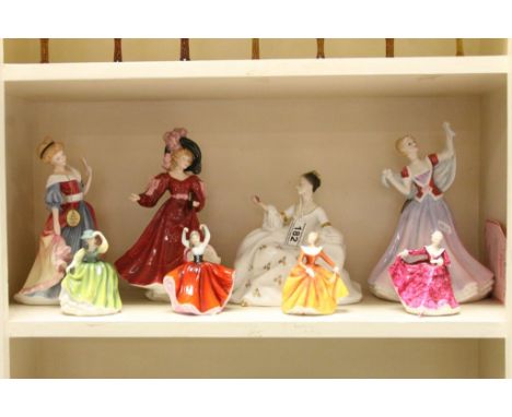 Four Royal Doulton ceramic figurines and four miniature examples to include; HN3316 Amy, HN3365 Patricia with COA, HN2339 My 