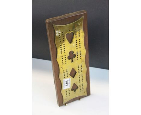Brass and Wooden Cribbage Board with a Playing Card design