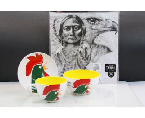 Kellogs "Wake Up Collection" ceramic cup, saucer &amp; cereal bowl circa 2000 &amp; an x- large unused Native American themed