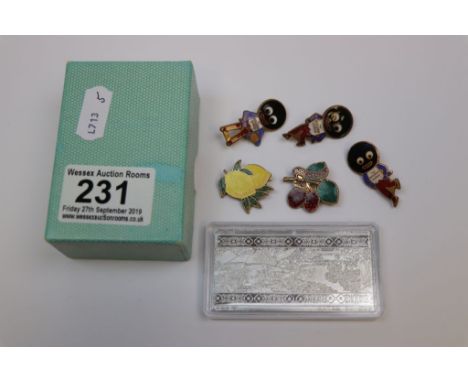 Five vintage Robertson enamel badges and a Chinese Silver Ingot