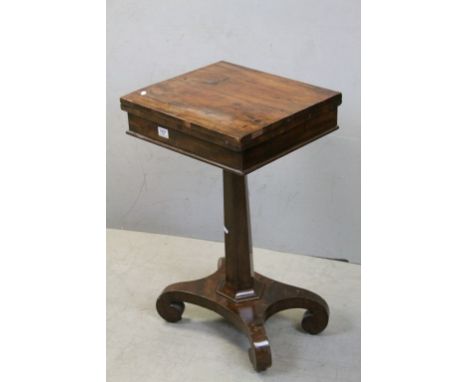 Small 19th century Mahogany Swivel Fold-out Card Table / Writing Table raised on a Hexagonal Column and Platform Base with Fo