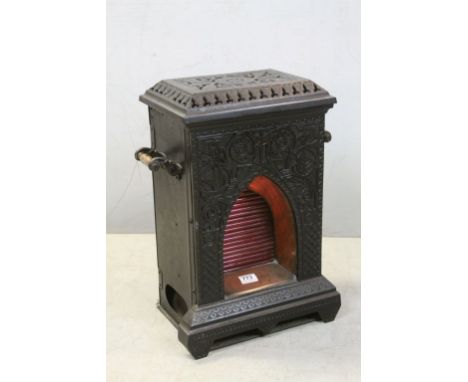 Victorian ' Williams &amp; Bach ' Cast Iron Lamp Cabinet containing two paraffin oil lamps which when lit illuminates a front