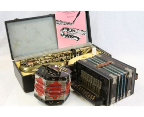 Vintage "Viceroy" Accordion, another octagonal example and a cased French "Lyrist" Saxophone