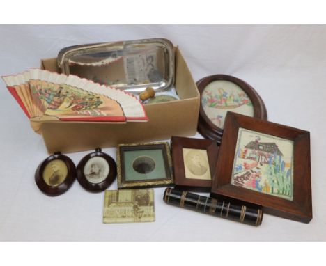 Box of mixed vintage Collectables to include Picture &amp; Photo frames, Silver plated Cutlery etc