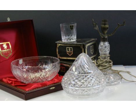 Vintage cut Crystal &amp; Brass electric desk Lamp &amp; three boxed Edinburgh Crystal items to include two pairs of Tumblers