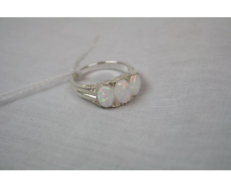 Silver three stone opal dress ring 