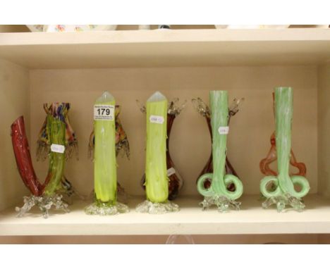 10 vintage hand made Glass vases to include Victorian in a variety of styles to include four pairs