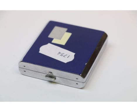 Bourgois Art Deco Chrome &amp; Enamel Compact, approx 5 x 5 x 1cm