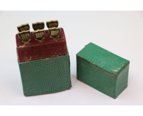Advertising - Set of Six Vintage  British Petroleum Brass Snail / Pickle Forks, each with an enamelled shield shaped finial m
