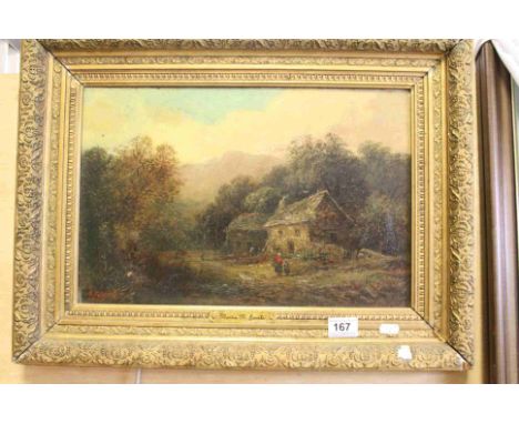 Martin M Jacobi 19th oil on canvas of a cottage and figures in a rural landscape signed 