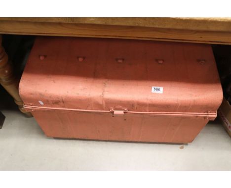 Metal tin trunk containing various vintage and antique boxes 