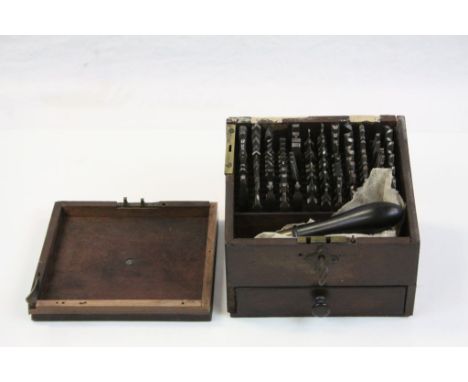 Wooden cased set of Victorian inscribing Tools, with plaque to lid marked "Engine Tools", box approx 17 x 15.5 x 15cm