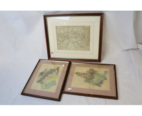 Two framed geological maps Gloucester and North Wiltshire by John Emslie both have first edition status, plus a framed map Ro