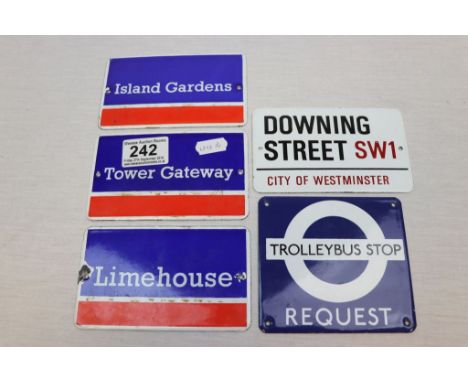 Five hand-painted porcelain enamel signs including Downing Street etc 