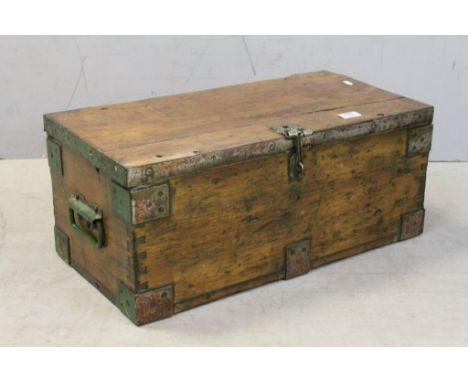 Vintage Pine Metal Bound Box, 62cms long x 26cms high