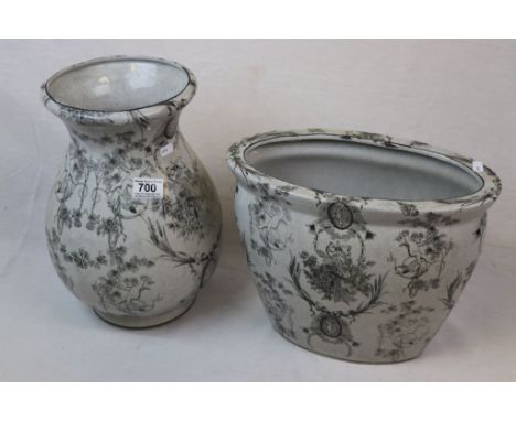 Grey/Black transferware ceramic vases