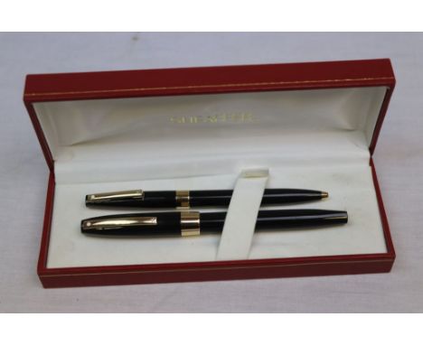 Sheaffer Triumph Imperial fountain pen in black with gold plated trim and 23k electroplated gold nib and matching ballpoint i