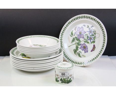 Collection of Portmeirion ceramic plates, bowls &amp; covered preserve jar all in Botanical Garden pattern