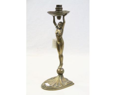 Art Deco Brass Table Lamp Base in the form of a Naked Lady, 32cms high