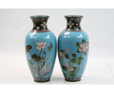 Pair of vintage Chinese Cloisonne vases with Floral decoration, each approx 30.5cm tall