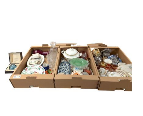Caithness paperweight Ice Fountain, together with Royal Doulton figure and other collectables in three boxes 