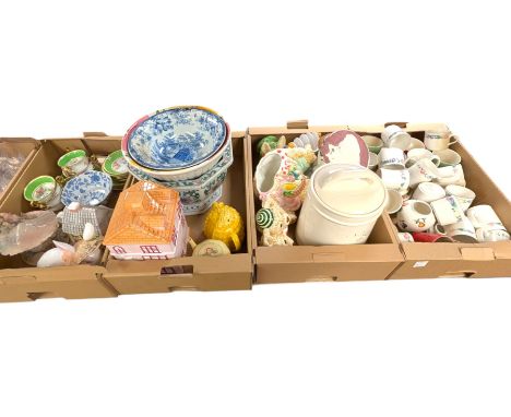 Large ceramic planter, novelty biscuit jars, Diamond China teawares and other ceramics, in four boxes