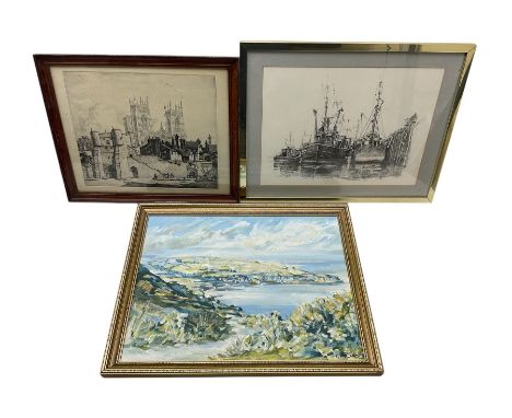 David Biglands: ‘Boats at Rest’, pencil signed; Freida Harland: Robin Hood’s Bay, oil on board; Albert Thomas Pile: York Mins